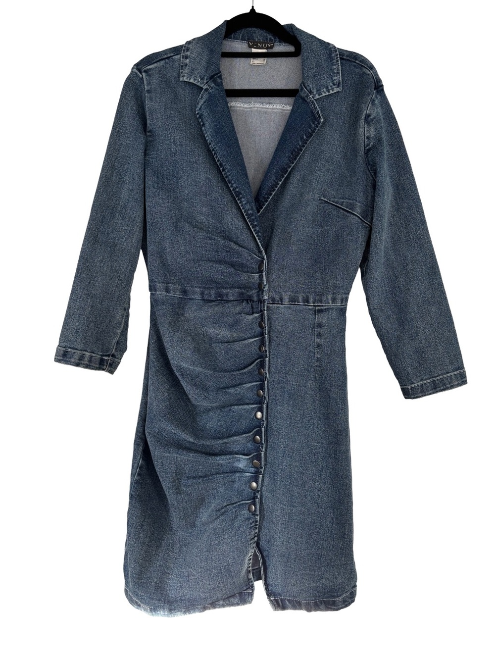 VENUS Dark Blue Denim Dress with Snap Button Front Detail